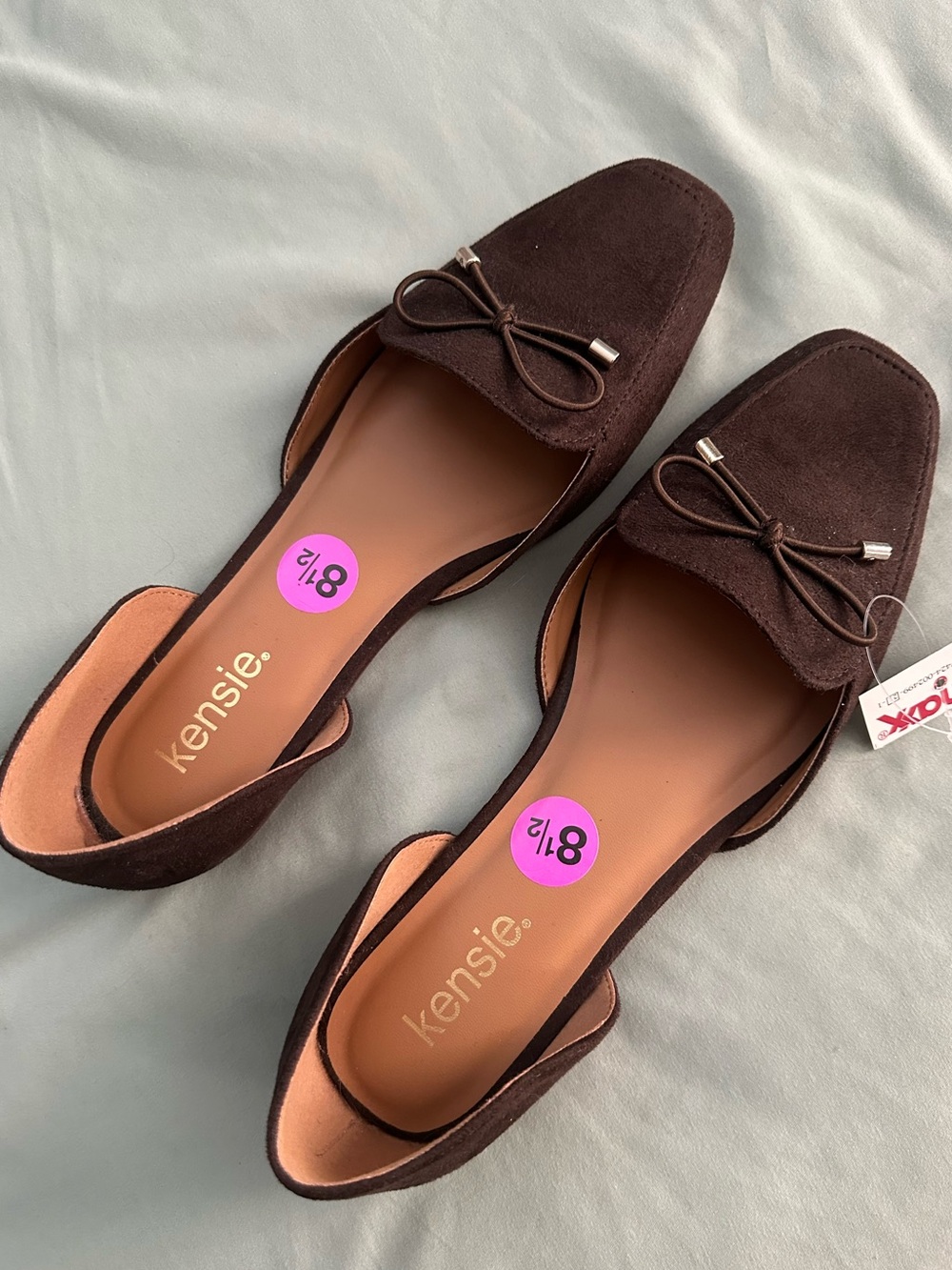 Kensie Dark Brown Suede D'Orsay Pointed-Toe Flats with Bow